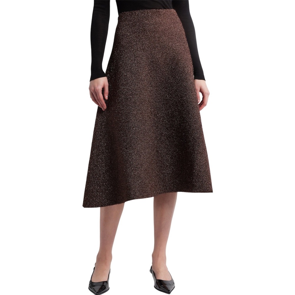 COS Metallic Knit Midi Skirt Women S Brown Shimmer A-Line 12507070
